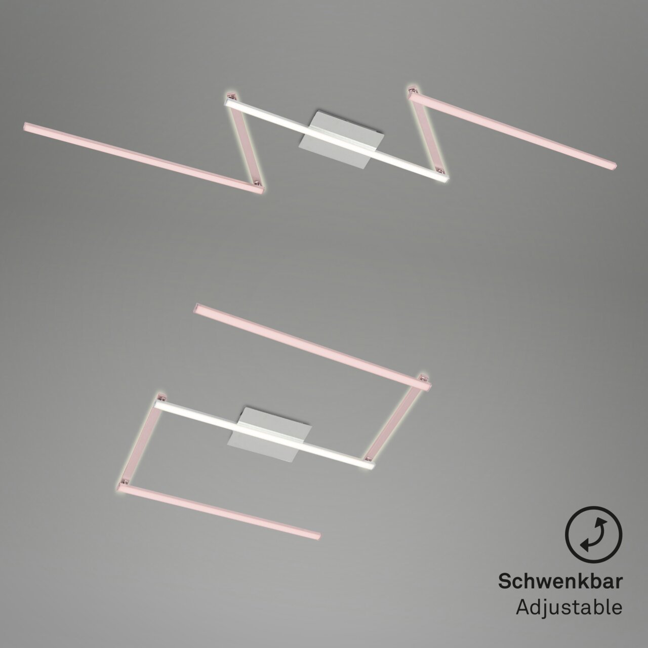 Moderne LED Deckenleuchte in Aluminium und Chrom, schwenkbar, Ansicht von unten.