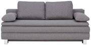 Graues Funktionssofa mit zwei Rückenkissen und Armlehnen, Frontalansicht