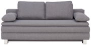 Graues Funktionssofa mit zwei Rückenkissen und Armlehnen, Frontalansicht