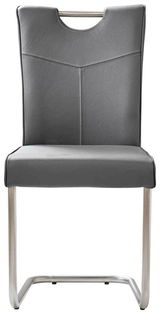 Moderner Freischwinger-Stuhl der Serie STOCKHOLM in grauem Leder mit Metallgestell, Vorderansicht