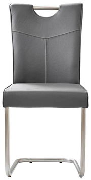 Moderner Freischwinger-Stuhl der Serie STOCKHOLM in grauem Leder mit Metallgestell, Vorderansicht