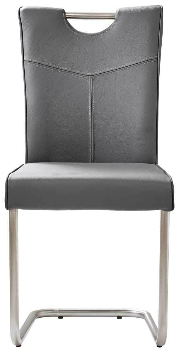 Moderner Freischwinger-Stuhl der Serie STOCKHOLM in grauem Leder mit Metallgestell, Vorderansicht