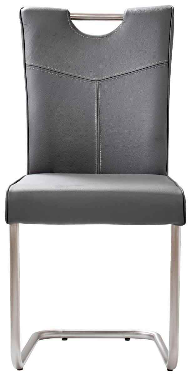 Moderner Freischwinger-Stuhl der Serie STOCKHOLM in grauem Leder mit Metallgestell, Vorderansicht