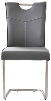 Moderner Freischwinger-Stuhl der Serie STOCKHOLM in grauem Leder mit Metallgestell, Vorderansicht