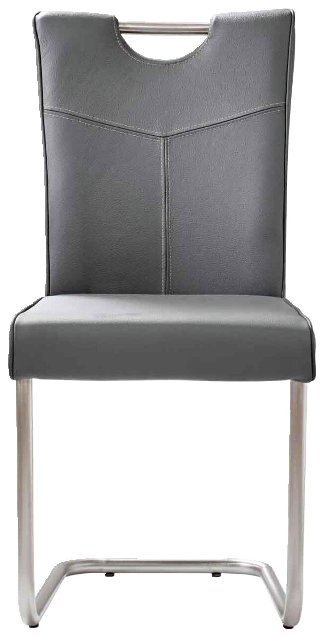 Moderner Freischwinger-Stuhl der Serie STOCKHOLM in grauem Leder mit Metallgestell, Vorderansicht