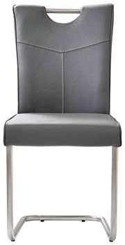 Moderner Freischwinger-Stuhl der Serie STOCKHOLM in grauem Leder mit Metallgestell, Vorderansicht