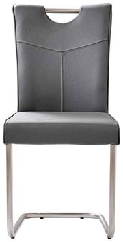 Moderner Freischwinger-Stuhl der Serie STOCKHOLM in grauem Leder mit Metallgestell, Vorderansicht