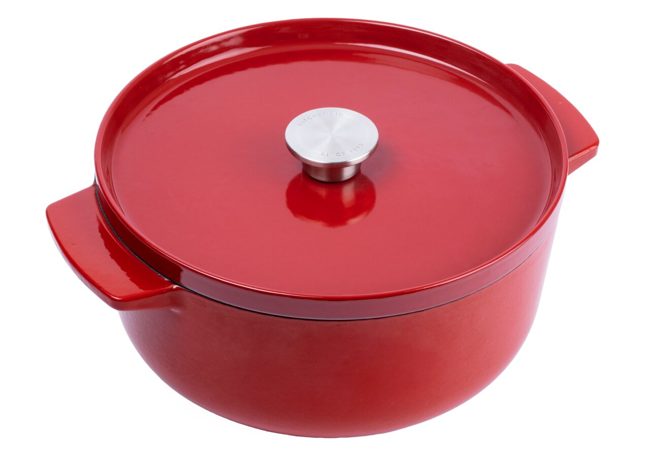 Roter runder Gusseisen-Bräter von KitchenAid, Draufsicht