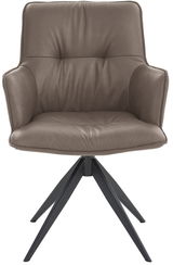 Frontansicht eines modernen Design-Schalensessels mit gepolstertem Sitz und schwarzen Metallbeinen.