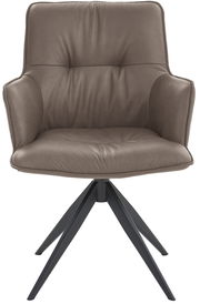 Frontansicht eines modernen Design-Schalensessels mit gepolstertem Sitz und schwarzen Metallbeinen.