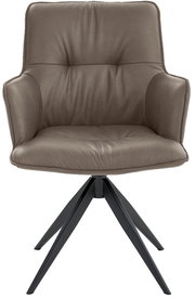 Frontansicht eines modernen Design-Schalensessels mit gepolstertem Sitz und schwarzen Metallbeinen.