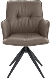 Frontansicht eines modernen Design-Schalensessels mit gepolstertem Sitz und schwarzen Metallbeinen.