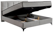 Boxbett mit hochgeklappter Matratze und Stauraum, seitliche Perspektive
