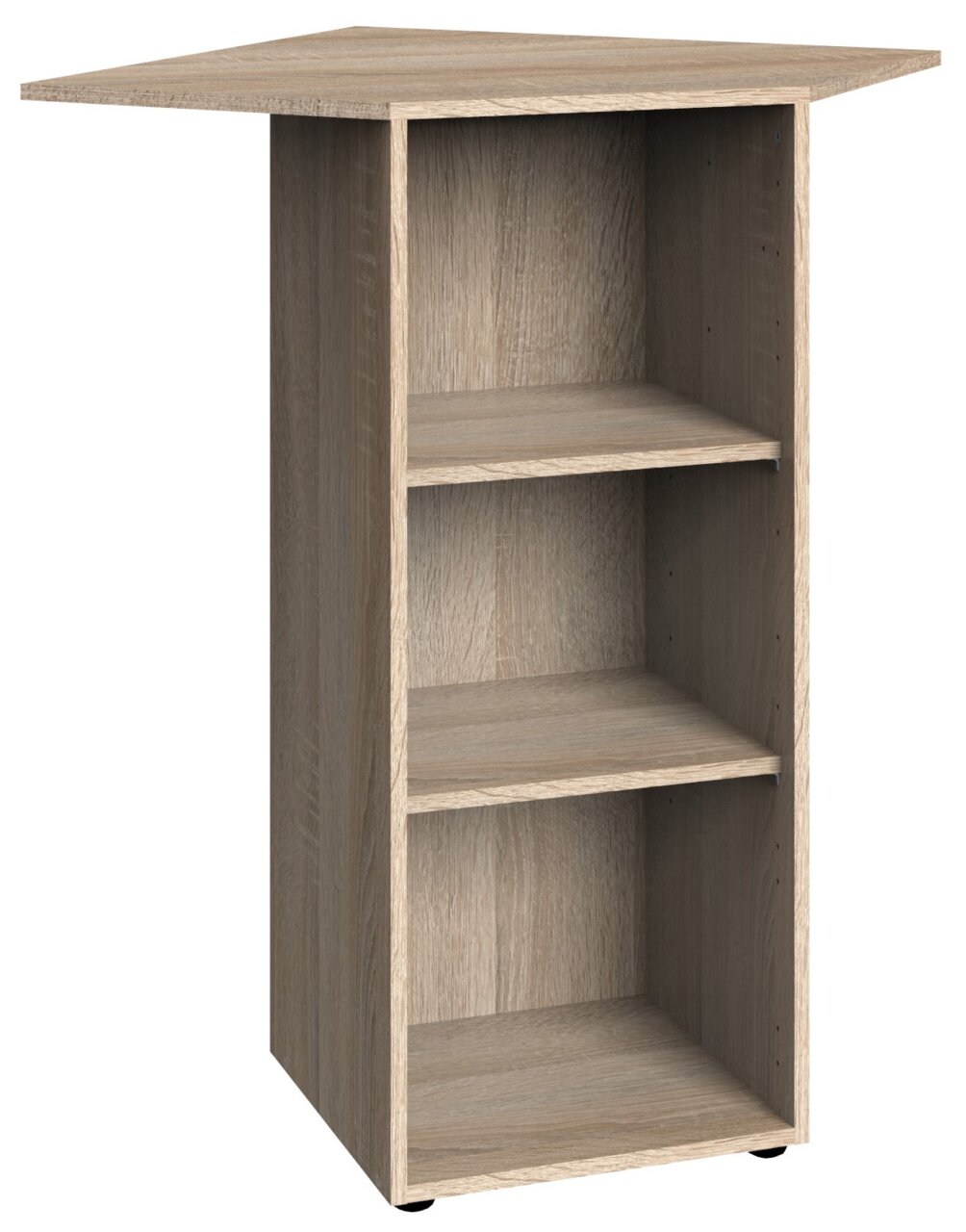 XORA Eckregal niedrig MULTIRAUMKONZEPT Eckregal niedrig aus Holz mit drei offenen Fächern, perspektivische Ansicht von vorne