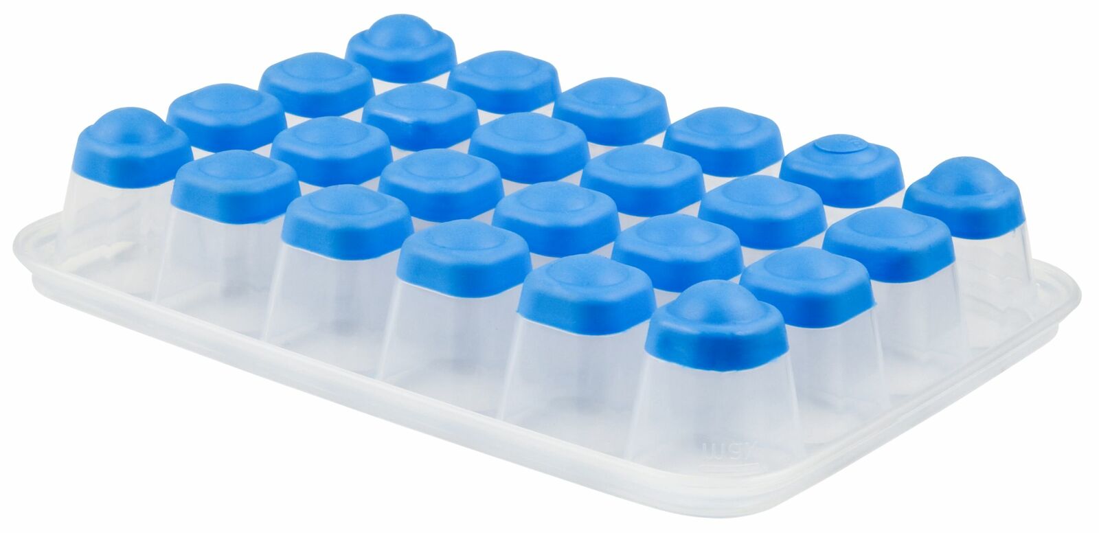 Eiswürfelbox Clip & Close mit blauen Deckeln, seitliche Perspektive