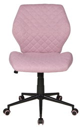 Moderner Drehstuhl in Rosa mit gesteppter Rückenlehne und Sitzfläche, schwarze Basis mit Rollen, Frontalansicht.