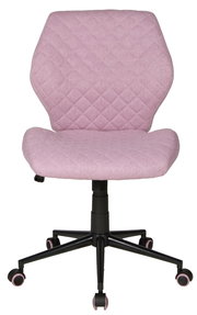 Moderner Drehstuhl in Rosa mit gesteppter Rückenlehne und Sitzfläche, schwarze Basis mit Rollen, Frontalansicht.