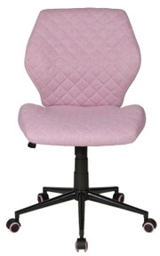 Moderner Drehstuhl in Rosa mit gesteppter Rückenlehne und Sitzfläche, schwarze Basis mit Rollen, Frontalansicht.