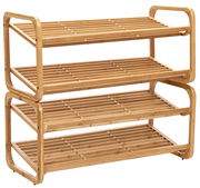 Schuhregal aus Holz mit drei Ablagen, seitliche Perspektive