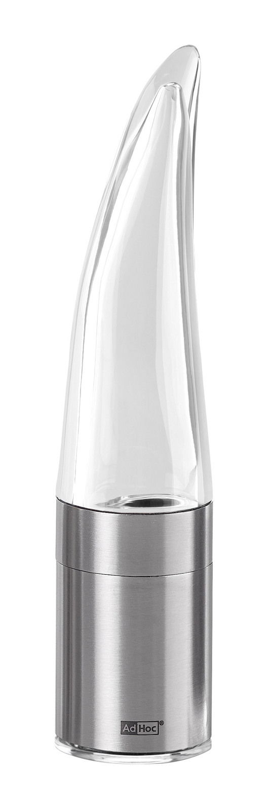 Moderner Chilischneider aus Edelstahl und Glas, seitliche Ansicht