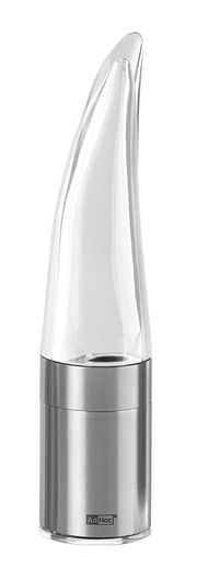 Moderner Chilischneider aus Edelstahl und Glas, seitliche Ansicht