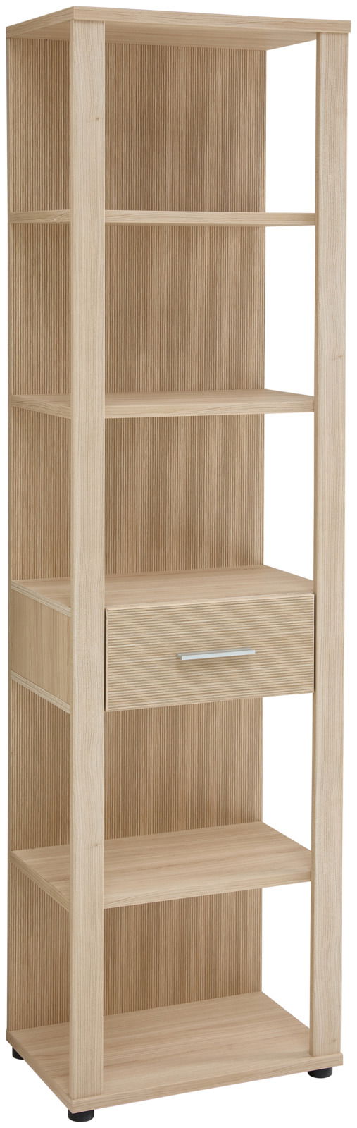 Stylife Hoog archiefrek BASEL OFFICE Hohes Aktenregal aus Holz mit mehreren offenen Fächern und einer Schublade, seitliche Perspektive