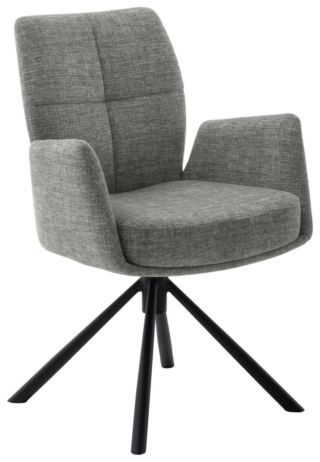 Novel Sessel MORELLA Grauer Sessel mit gepolsterten Armlehnen und schwarzem Metallgestell, seitliche Perspektive