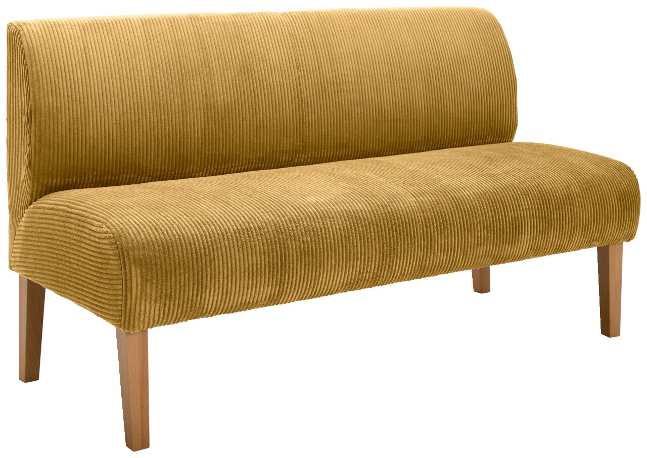 home24 Bank FLORA Gele bank van corduroy met houten poten, zijaanzicht