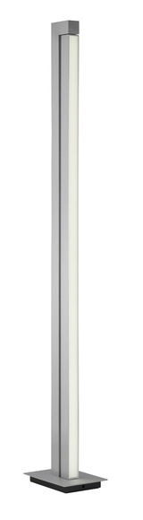 Moderne Stehleuchte PURE-LINES aus Metall in silberner Farbe, seitliche Perspektive.
