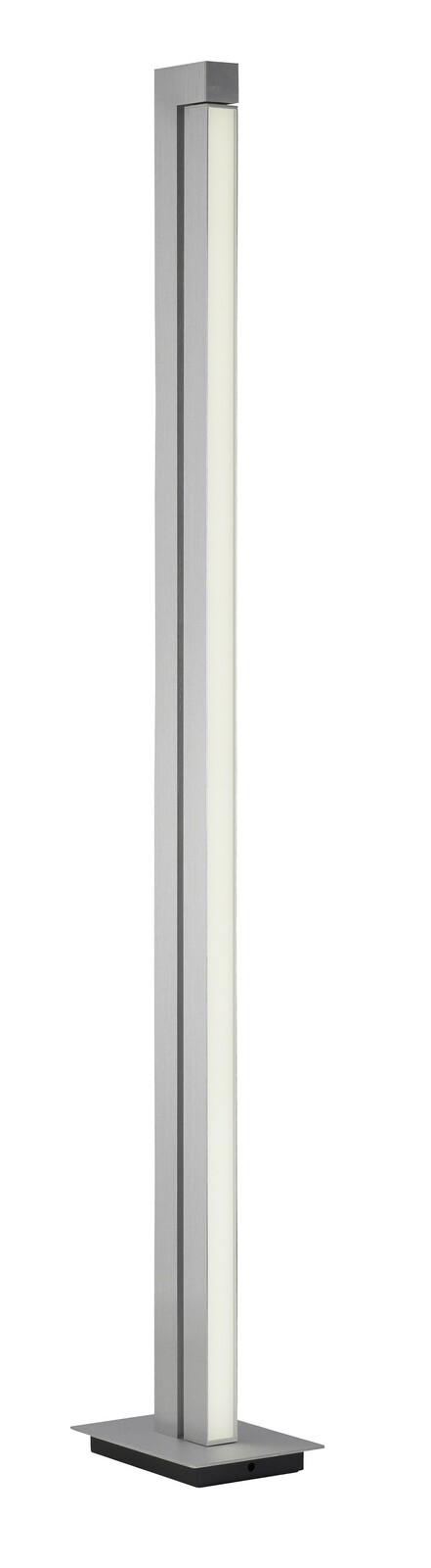 Moderne Stehleuchte PURE-LINES aus Metall in silberner Farbe, seitliche Perspektive.
