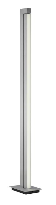 Moderne Stehleuchte PURE-LINES aus Metall in silberner Farbe, seitliche Perspektive.
