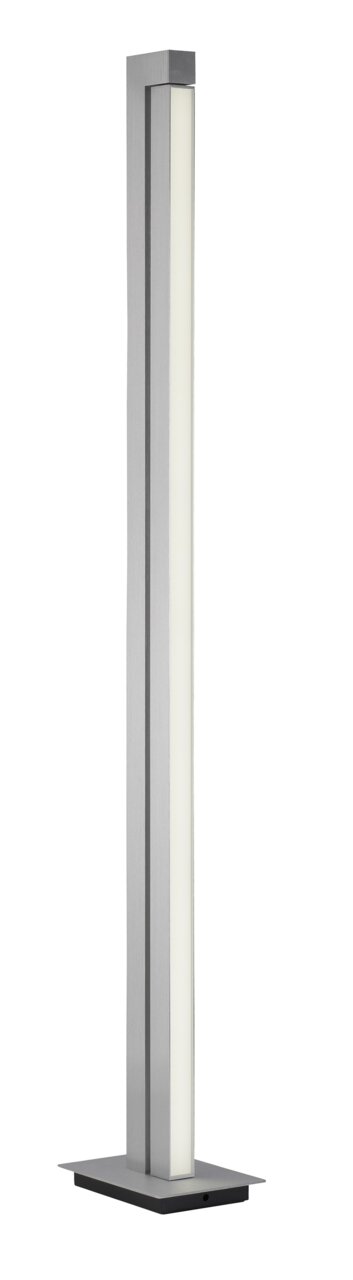 Moderne Stehleuchte PURE-LINES aus Metall in silberner Farbe, seitliche Perspektive.