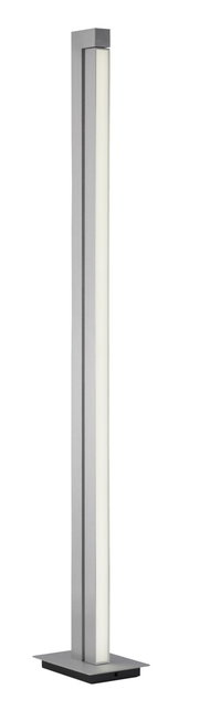 Moderne Stehleuchte PURE-LINES aus Metall in silberner Farbe, seitliche Perspektive.