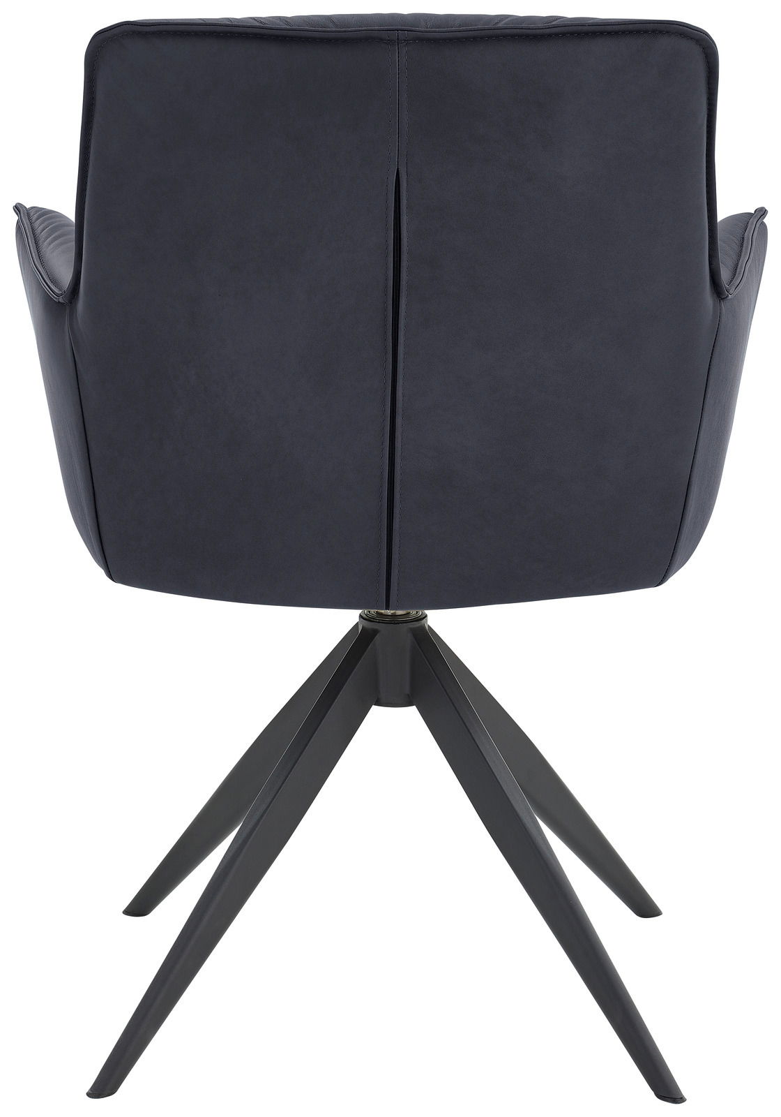 Dieter Knoll Design-Schalensessel PREMIO Rückansicht eines modernen Design-Schalensessels mit schwarzem Gestell und dunkelblauer Polsterung.