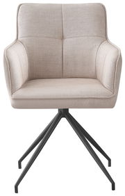 Beiger Armlehnstuhl mit schwarzem Metallgestell, Frontalansicht