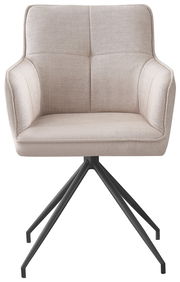 Beiger Armlehnstuhl mit schwarzem Metallgestell, Frontalansicht