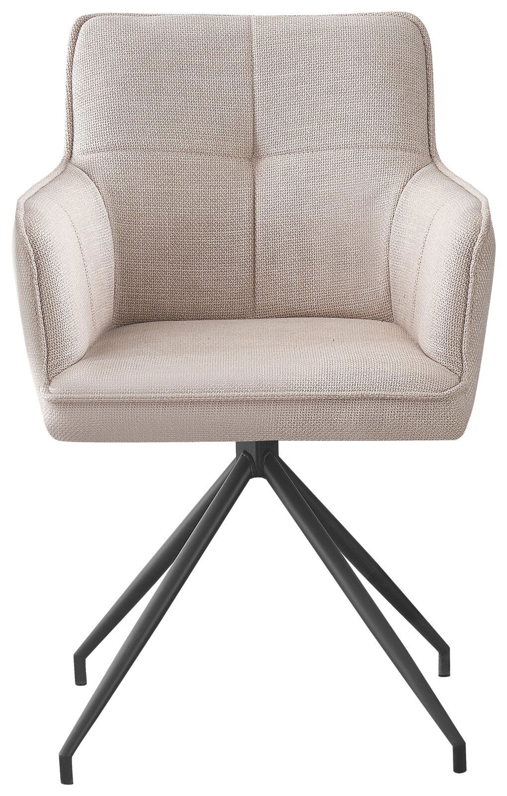 Beiger Armlehnstuhl mit schwarzem Metallgestell, Frontalansicht