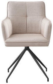 Beiger Armlehnstuhl mit schwarzem Metallgestell, Frontalansicht