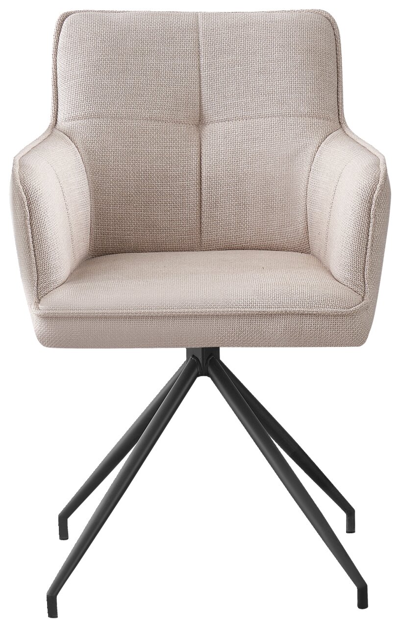 Beiger Armlehnstuhl mit schwarzem Metallgestell, Frontalansicht