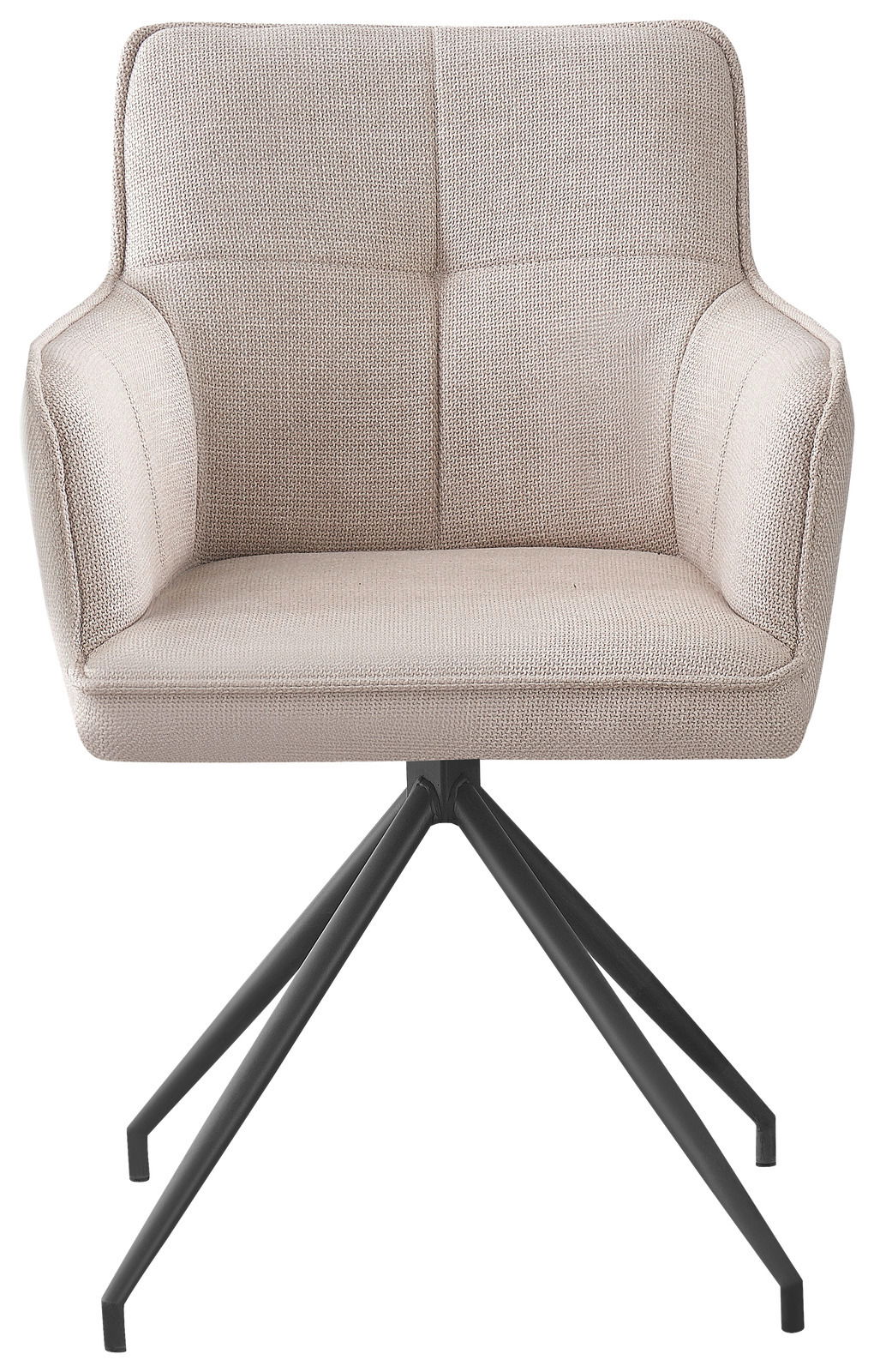 Beiger Armlehnstuhl mit schwarzem Metallgestell, Frontalansicht