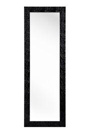 Rechteckiger Spiegel mit schwarzem, strukturiertem Rahmen, frontal abgebildet