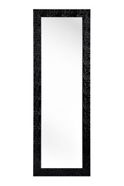 Rechteckiger Spiegel mit schwarzem, strukturiertem Rahmen, frontal abgebildet