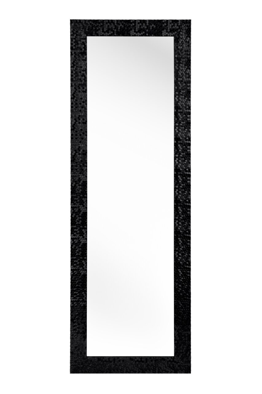 Rechteckiger Spiegel mit schwarzem, strukturiertem Rahmen, frontal abgebildet