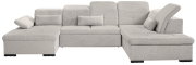 Graues Ecksofa mit verstellbaren Kopfstützen und Kissen, Vorderansicht