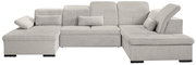 Graues Ecksofa mit verstellbaren Kopfstützen und Kissen, Vorderansicht