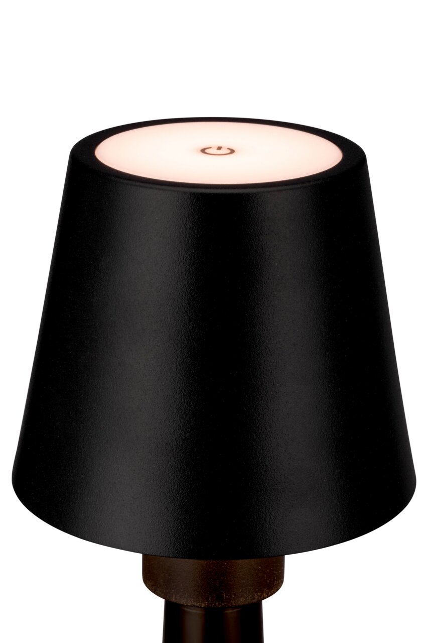 Schwarze Akku-Tischleuchte mit modernem Design, Ansicht von oben