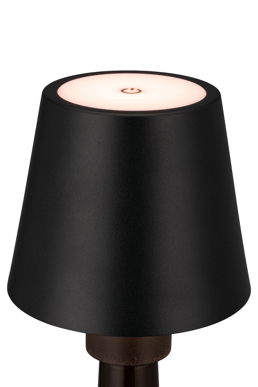 Schwarze Akku-Tischleuchte mit modernem Design, Ansicht von oben