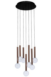 Moderne LED-Hängeleuchte mit mehreren hängenden Glühbirnen in einer frontalen Perspektive.