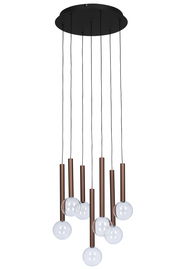 Moderne LED-Hängeleuchte mit mehreren hängenden Glühbirnen in einer frontalen Perspektive.