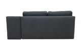 Rückansicht eines dunkelgrauen Funktionssofas mit zwei Rückenkissen.